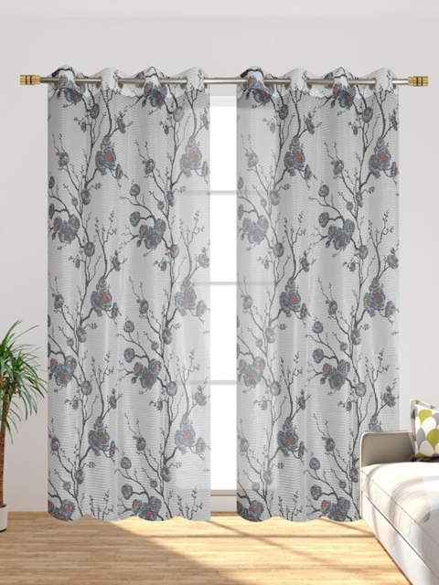 

Molly & Michel Grey & Black Set of 2 Floral Sheer Door Curtain
