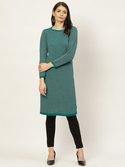 

American Eye Women Sea Green Self Design Winter Kurta
