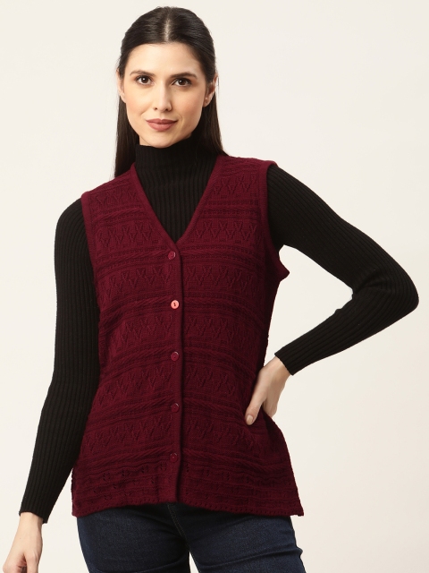 

American Eye Women Maroon Woven Design Cardigan