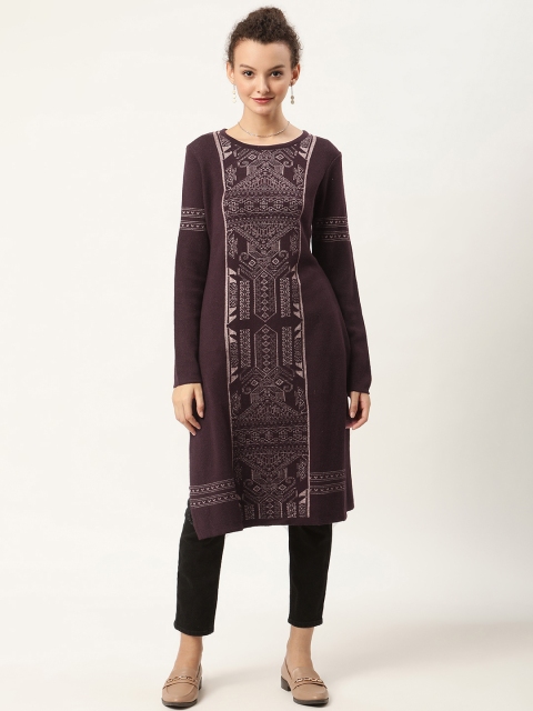 

American Eye Women Purple & Brown Woven Design Winter Kurta