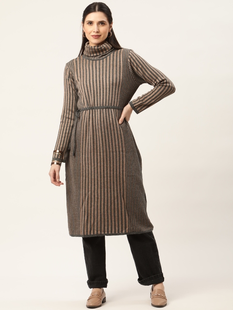 

American Eye Women Charcoal & Brown Striped Kurta