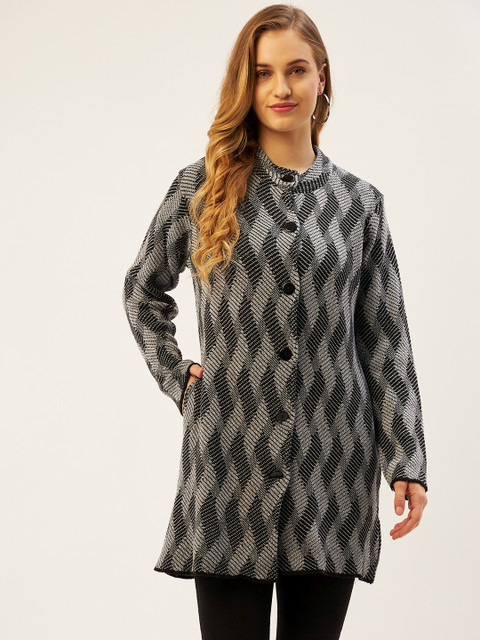 

American Eye Women Black & Grey Woven Design Longline Cardigan