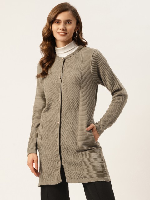 

American Eye Women Olive Green Longline Cardigan