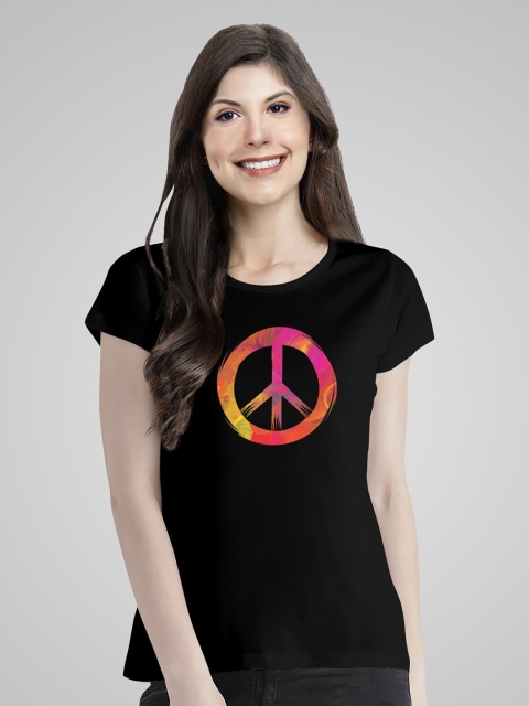 

Pootlu Women Black Printed Extended Sleeves T-shirt