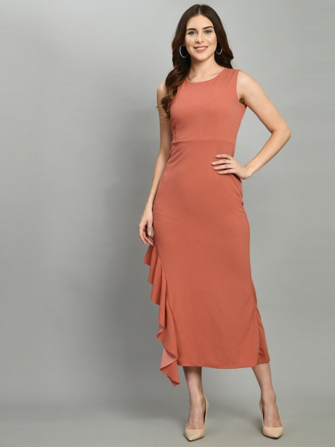 

IUGA Coral Solid Sheath Midi Dress
