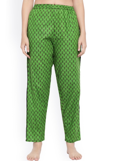 Shararat Women Green & Black Printed Cotton Lounge Pants