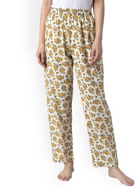 

Shararat Women Yellow Floral Printed Cotton Lounge Pants