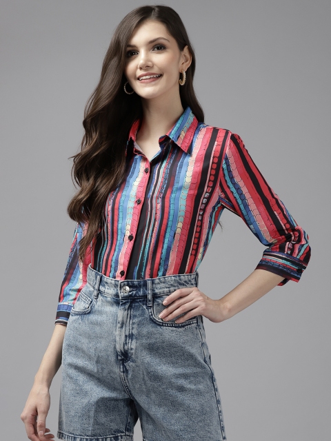 

Aarika Women Multicoloured Comfort Striped Cotton Casual Shirt, Multi