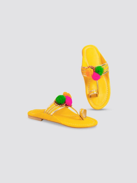 

Hopscotch Girls Yellow Embellished Leather Ethnic Flats