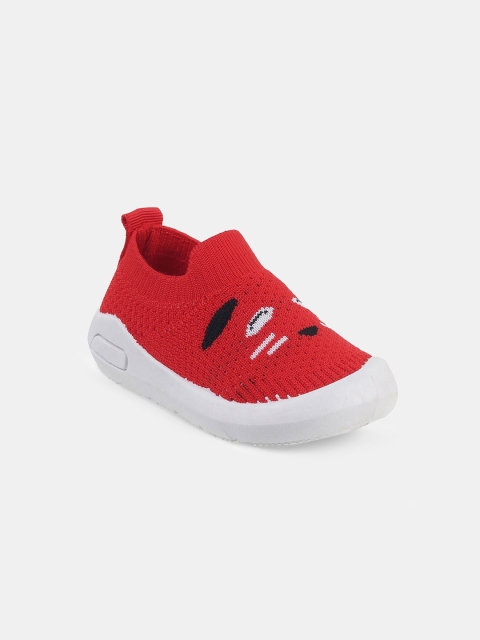 Hopscotch Girls Red Woven Design Slip-On Sneakers