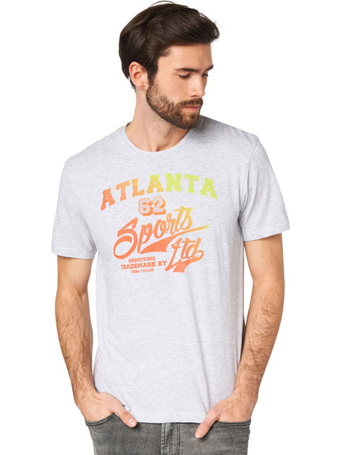 

Tom Tailor Men Grey Melange Printed Round Neck T-shirt