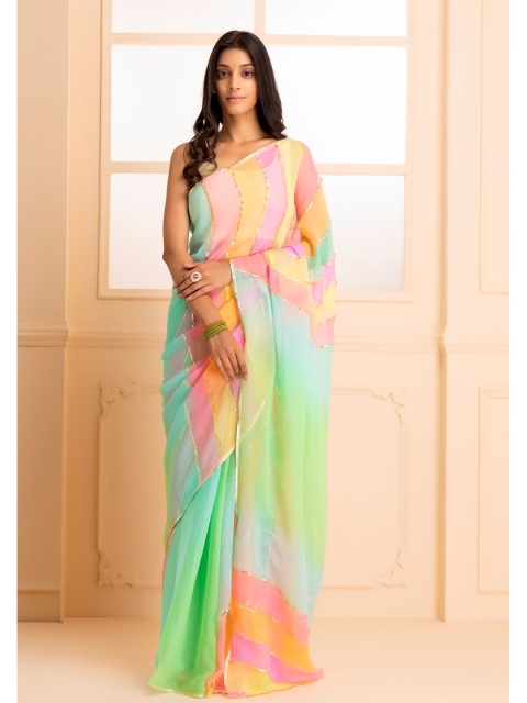 

Geroo Jaipur Multicoloured Leheriya Ready to Wear Leheriya Saree, Multi