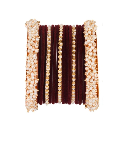 

Efulgenz Women Maroon Bridal Faux Pearl Velvet Bangles Pack (17 Pcs)