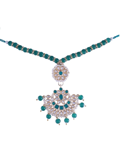 

I Jewels Green & Gold-Toned Stone-Studded Lumba Rakhi