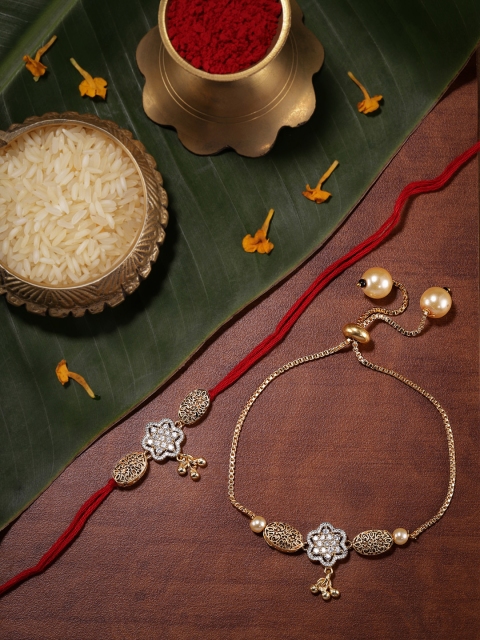 

Anouk Unisex Set of 2 AD Studded Thread & Lumba Bracelet Rakhis With Roli Chawal, White