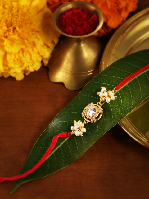 

Anouk Unisex White AD Studded Thread Rakhi With Roli Chawal