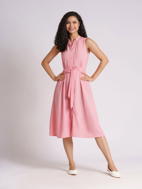 

AASK Pink & strawberry cream Crepe Shirt Midi Dress