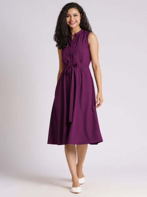 

AASK Women Purple Solid Crepe Fit and Flare Dress