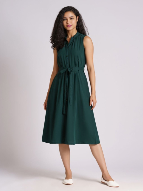 

AASK Green & ponderosa pine Crepe A-Line Midi Dress