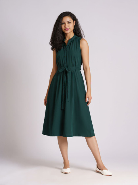 

AASK Green & ponderosa pine Crepe A-Line Midi Dress