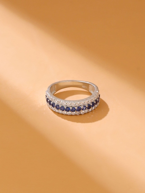 

Hiara Jewels Women Silver-Toned & Rhodium-Plated Blue CZ Stone-Studded Finger Ring