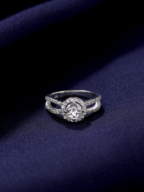 

Hiara Jewels White & Silver-Toned Rhodium-Plated CZ Studded Ring