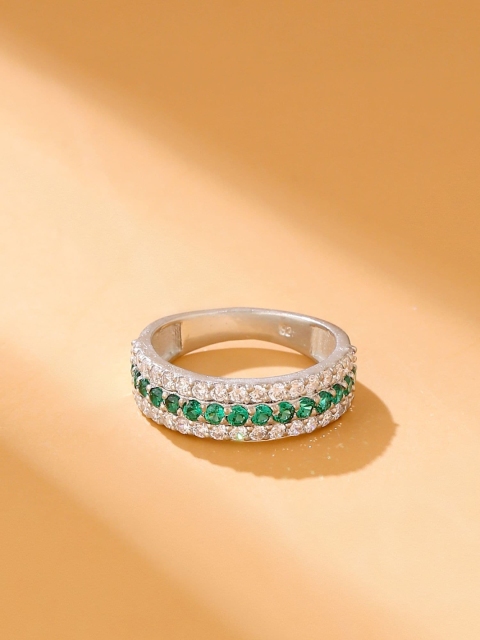 

Hiara Jewels Rhodium-Plated Silver CZ Studded Finger Ring