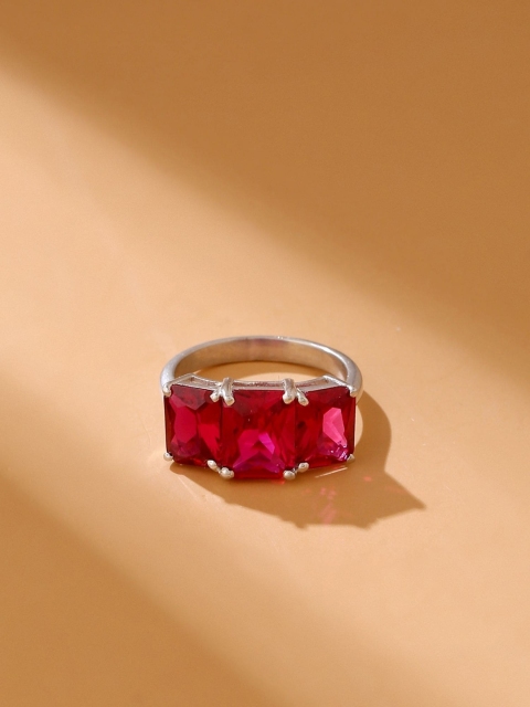 

Silver-Toned & Red Rhodium-Plated Silver Ring