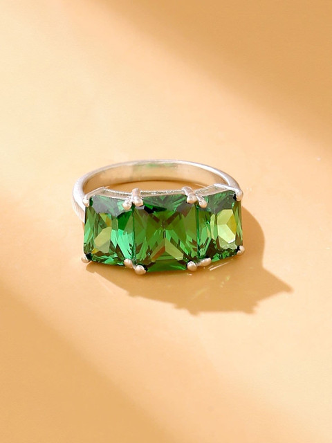 

Hiara Jewels 925 Sterling Silver Rhodium-Plated Green AD-Studded Finger Ring
