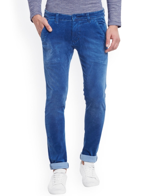 

Rodamo Men Blue Slim Fit Solid Corduroy Trousers
