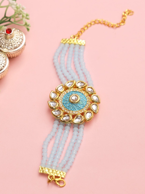 Aapno Rajasthan Blue & Gold-toned Kundan Work Bracelet Rakhi for Bhabhi