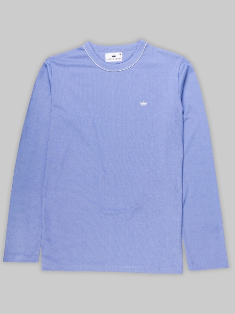 

FRENCH CROWN Men Blue Micro Striped Organic Cotton T-shirt