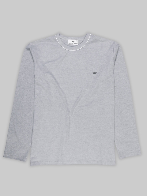 

FRENCH CROWN Men Grey V-Neck Applique T-shirt