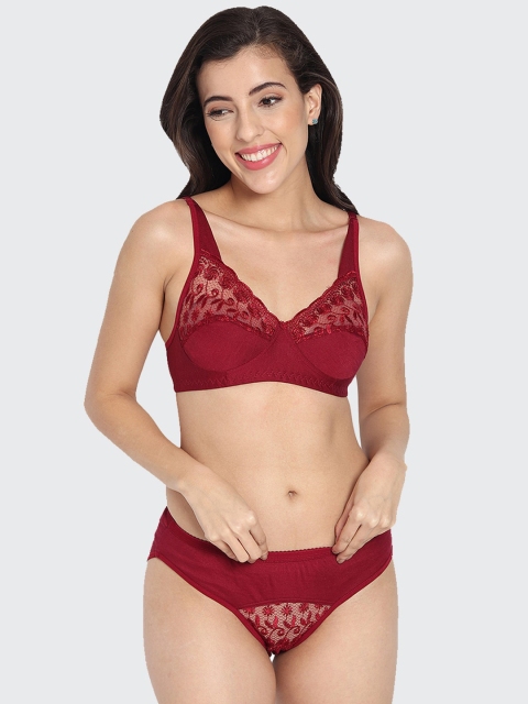 

Fleurt Maroon Red Self Design Lace Lingerie Set Fleurt-Shagun Set-MR-28