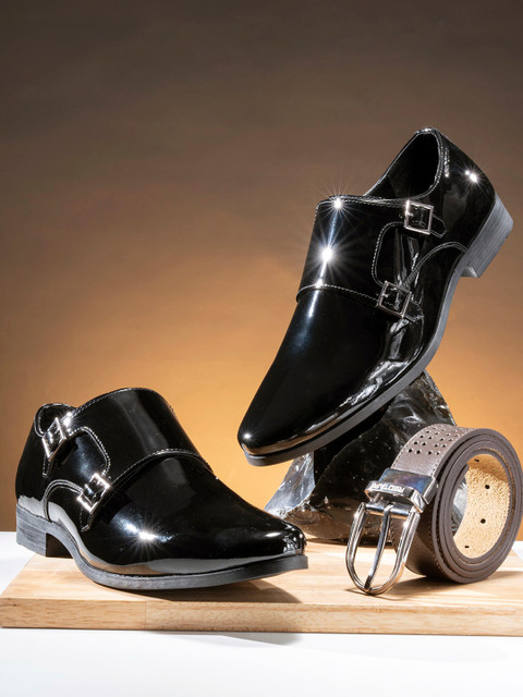 

Red Tape Men Black Solid Leather Formal Monks