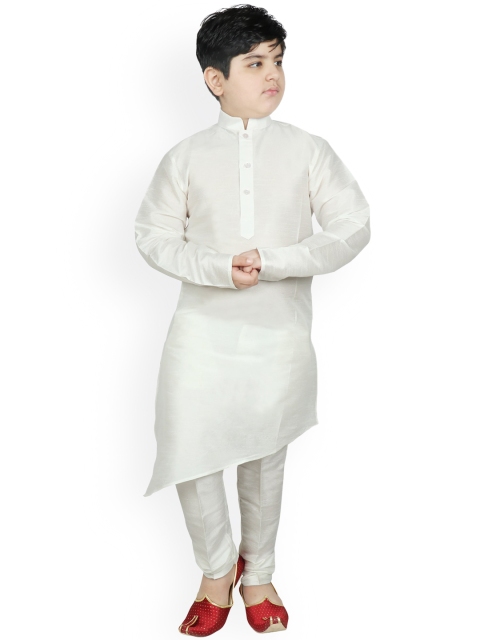 

SG YUVRAJ Boys White Solid Raw Silk Kurta with Trousers