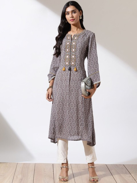 

Lakshita Women Grey Ethnic Motifs Printed Thread Work Kurta