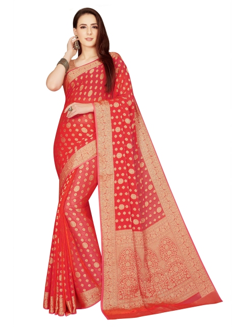 

Rani Saahiba Red & Gold-Toned Ethnic Motifs Zari Pure Chiffon Saree