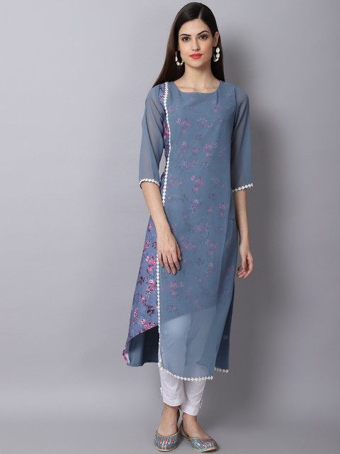 

ALC Creations Women Blue Floral Crepe Kurta
