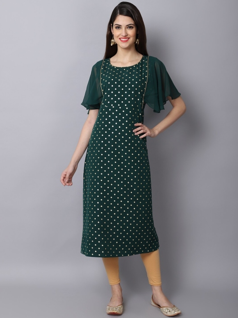 

ALC Creations Women Green & Gold-Toned Printed Flared Sleeves Crepe Kurta