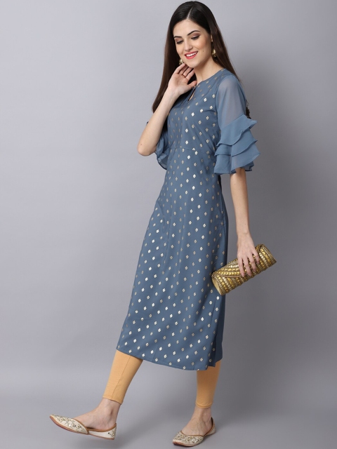 

ALC Creations Women Grey Geometric Printed Floral Crepe Kurta