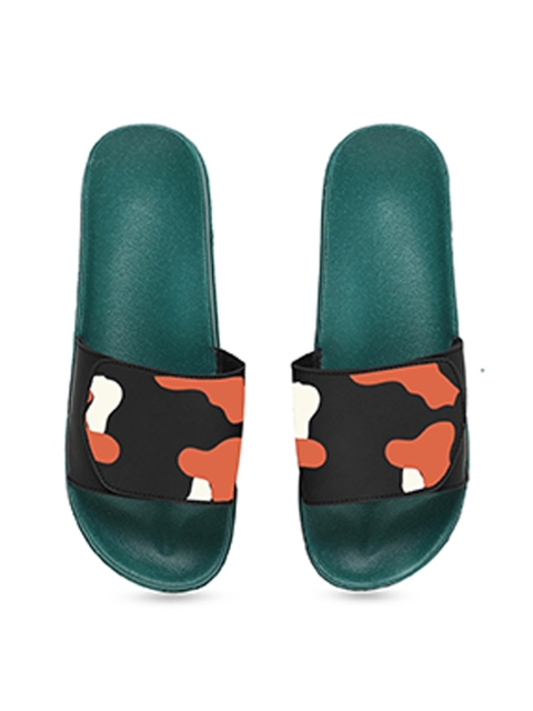 

Bewakoof Men Green & Orange Printed Sliders