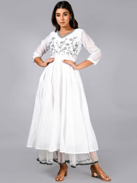 

FASHION DWAR Women White Printed Maxi Long Ethnic Dress