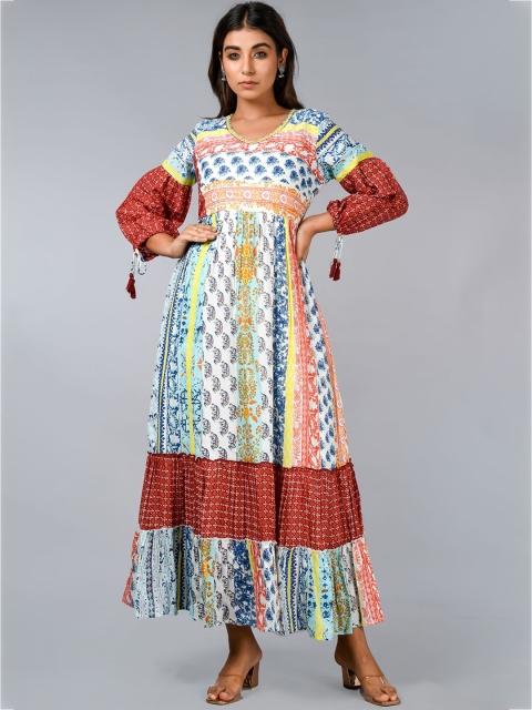 

FASHION DWAR Women Blue & Red Printed Ethnic Dresses