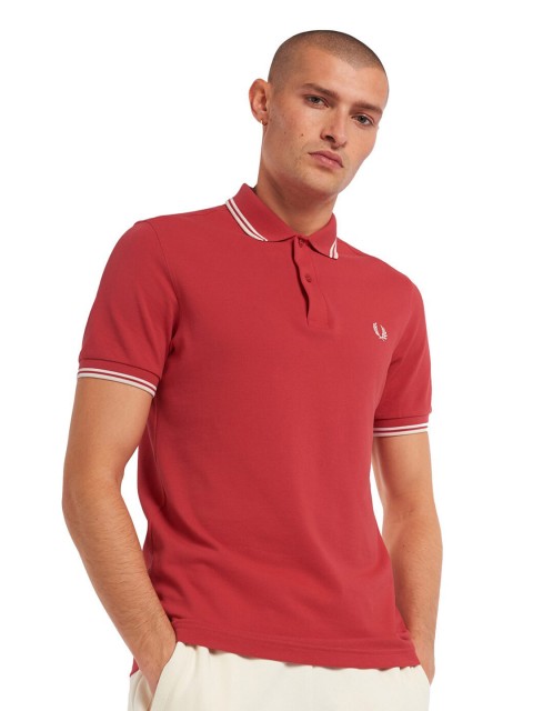 

Fred Perry Men Red Polo Collar Applique T-shirt
