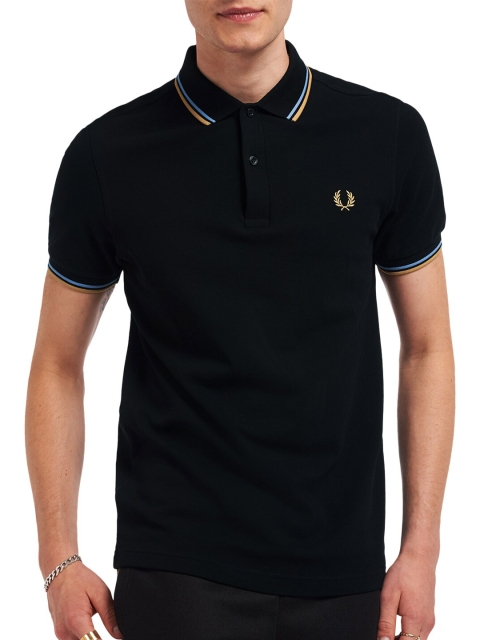 

Fred Perry Men Black Polo Collar Applique T-shirt