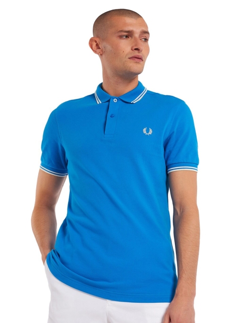 

Fred Perry Men Blue Polo Collar Pure Cotton T-shirt