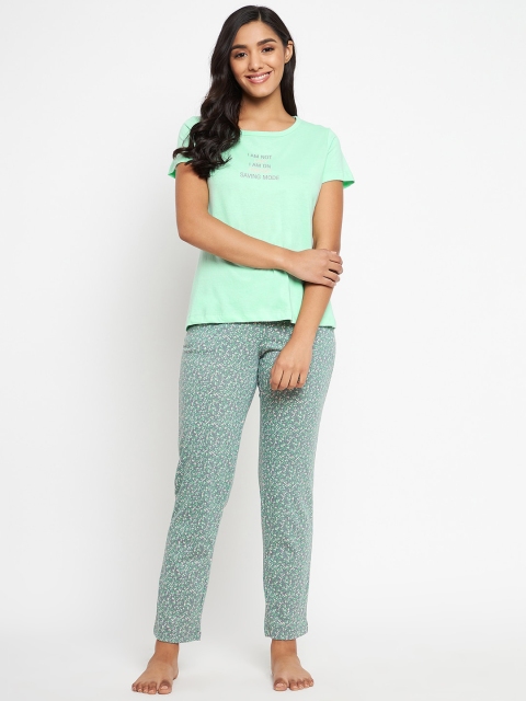 

MADAME M SECRET Women Sea Green Printed Night suit