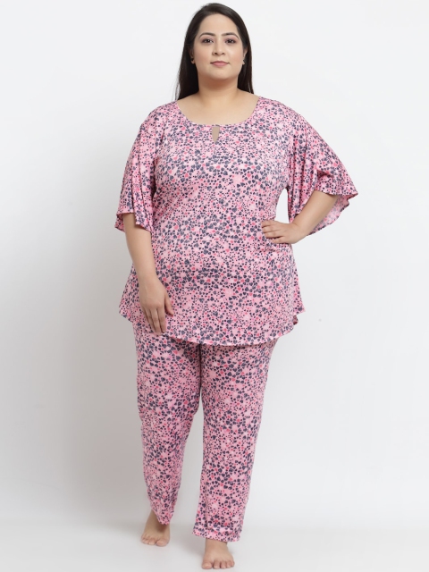 

KLOTTHE Women Pink & Navy Blue Printed Night suit