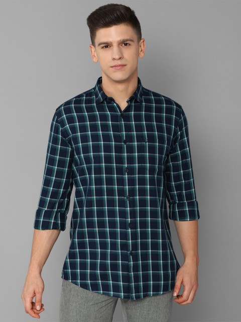 

Allen Solly Men Navy Blue Slim Fit Windowpane Checks Checked Casual Shirt